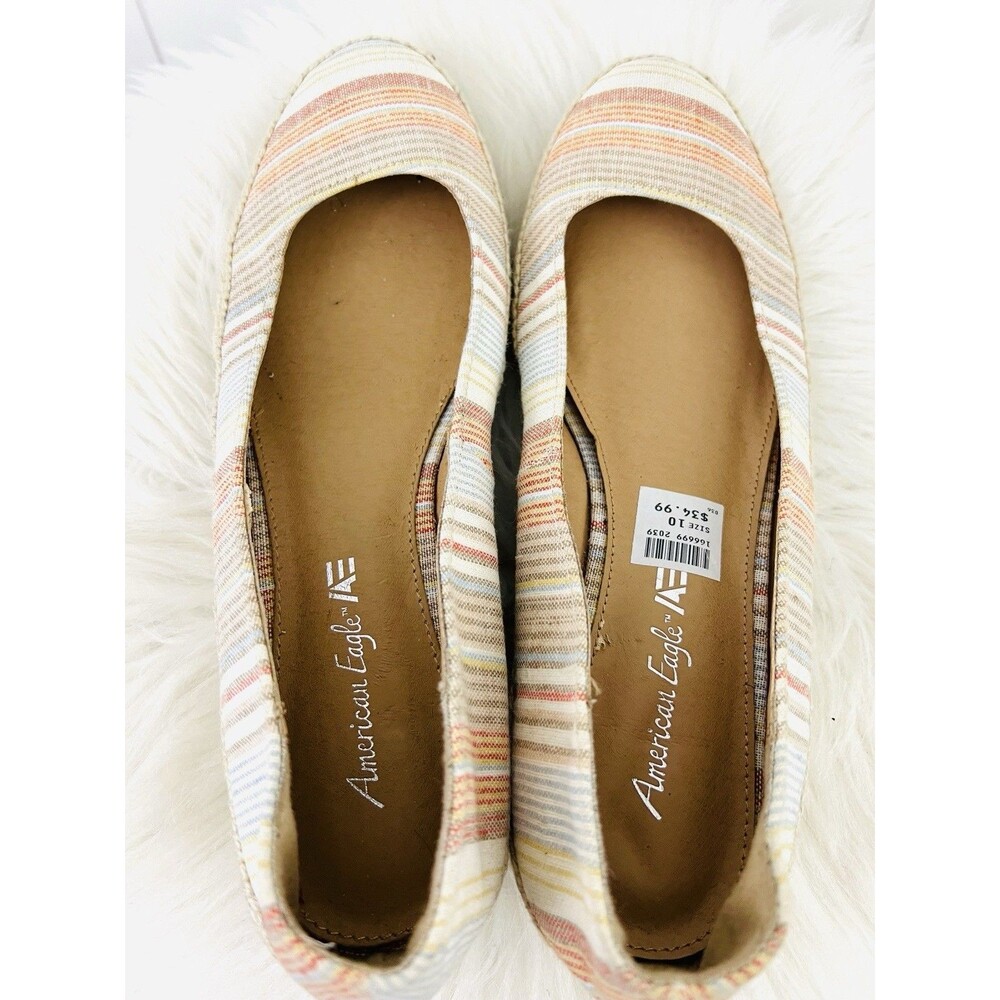 New American Eagle Pink Striped Canvas Slip on Ballet Slipper Style Flats Sz 10